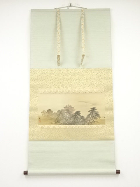 JAPANESE HANGING SCROLL / HAND PAINTED / SCENERY / BY BUNRIN SHIOKAWA